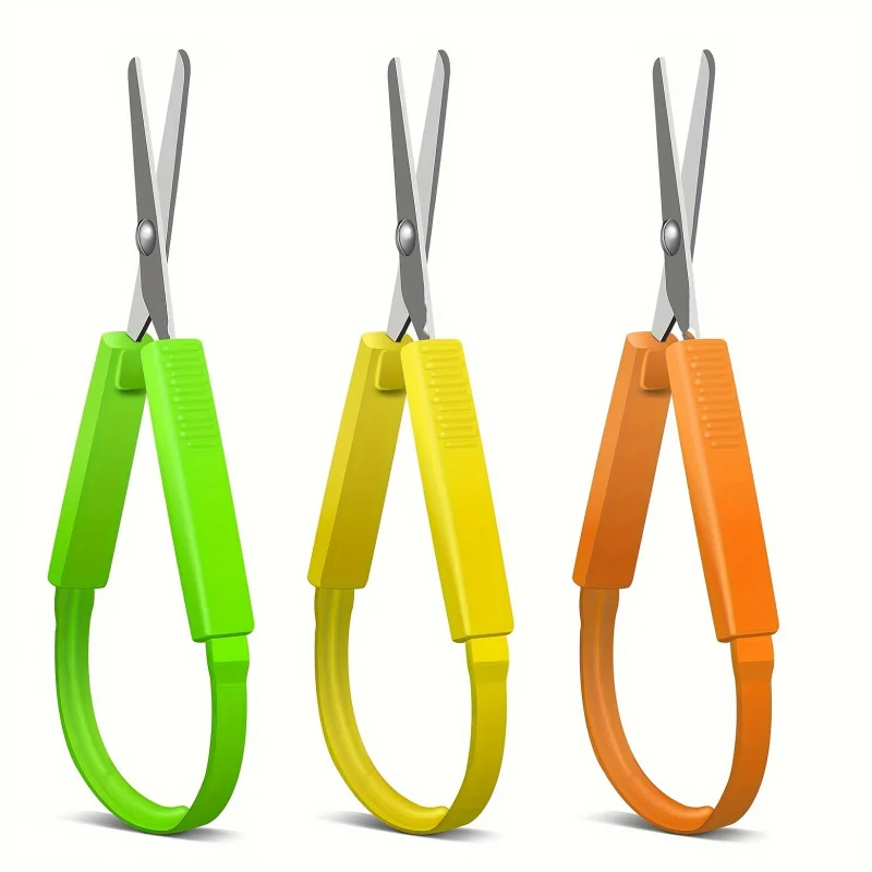 3pcs Mini Loop Scissors, 5.3 Inches Colorful Looped Scissor, Adaptive Design, Right and Lefty Support, Easy-Open Squeeze Handles