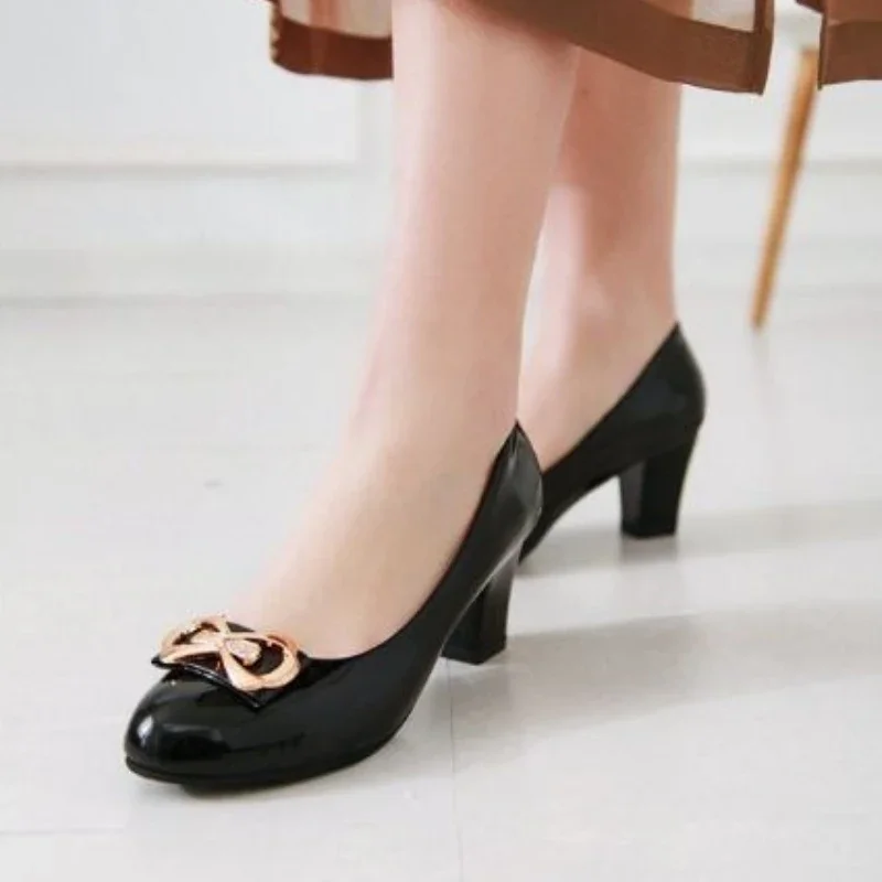 

With Medium Heels Round Toe Chunky Bow Woman Pumps Square Shoes for Women Block Heel on Sale Genuine Mark Casual Slip Beau Today
