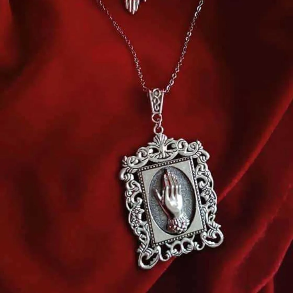 Victorian Vintage Ornate Frame Prayer Hands Pendant Double Layer Necklace for Women Gothic Halloween Party Gothic Jewelry Gifts