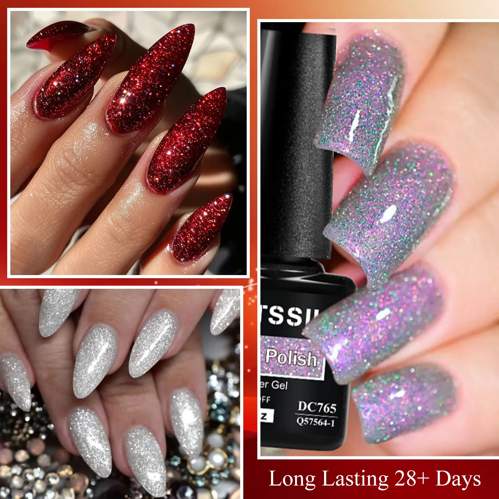 18pcs Aurora Reflective Glitter Gel Nail Polish Set Laser Sparkling Soak Off UV LED Varnish Base Top Coat Gel Kit Nail Supplies