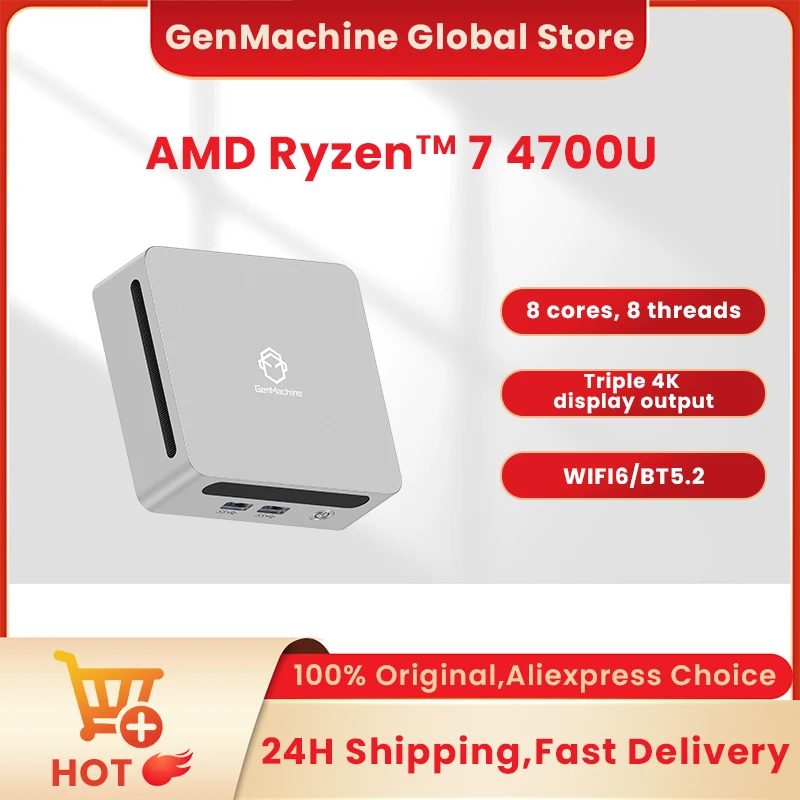 PC Gamer Compacto DIY com Windows 11, Ryzen DDR4 3200Mhz, WiFi6, Mini PC GenMachine com AMD Ryzen5 4700U 4750U 4800H 4900H