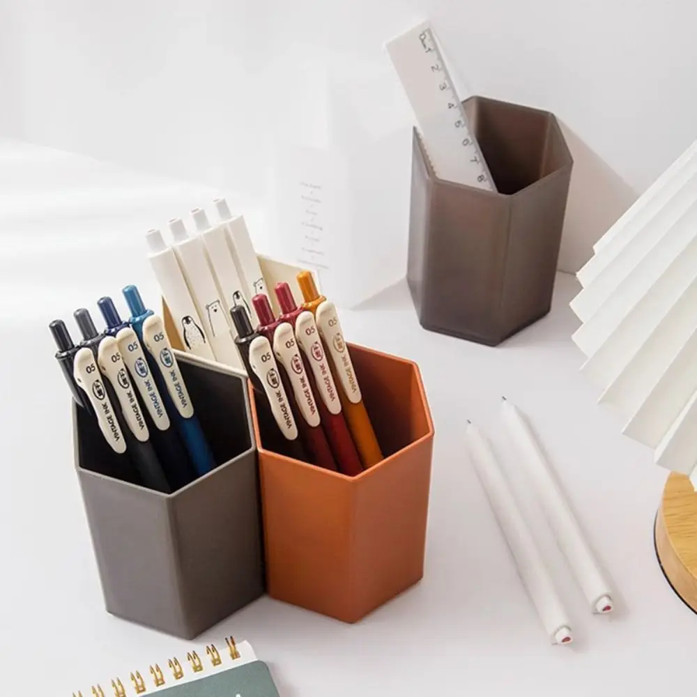 Pen Holder Pen Container Dirt-resistant Stationery Pen Barrel Plastic Pencil Storage Box Hexagonal Design Desk Organizer