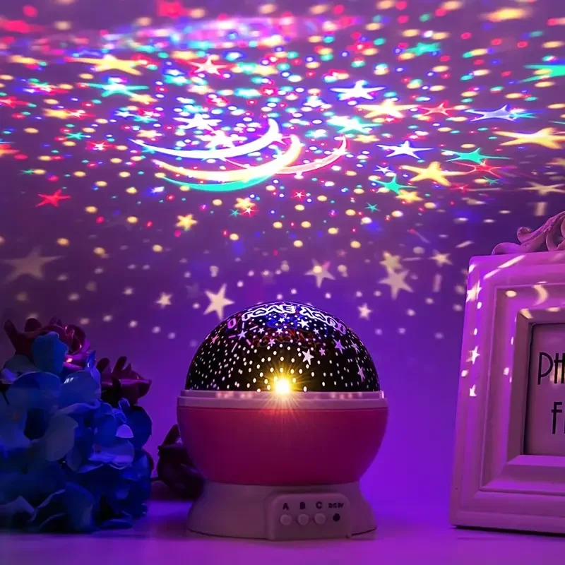 1pc Star Moon Projector Night Light, lampada a luce notturna rotante a 360 gradi colori che cambiano proiettore di luce da sogno per la decorazione domestica