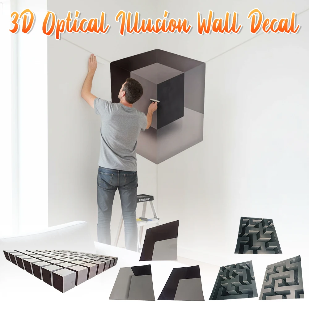 3D Illusion Wall Sticker Waterproof Removable Corner Decal Creative Optical Illusion Maze Cube Wall Art Home Room Decor Stickers