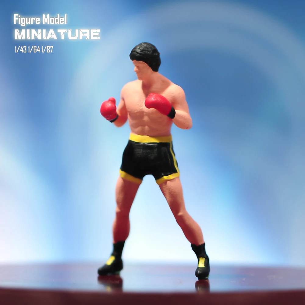 Painted Miniatures 1/87 1/64 1/43 1/24 Black Hair Boxing Man Figure People Model Diorama Dolls Creative Photography Scene Prop