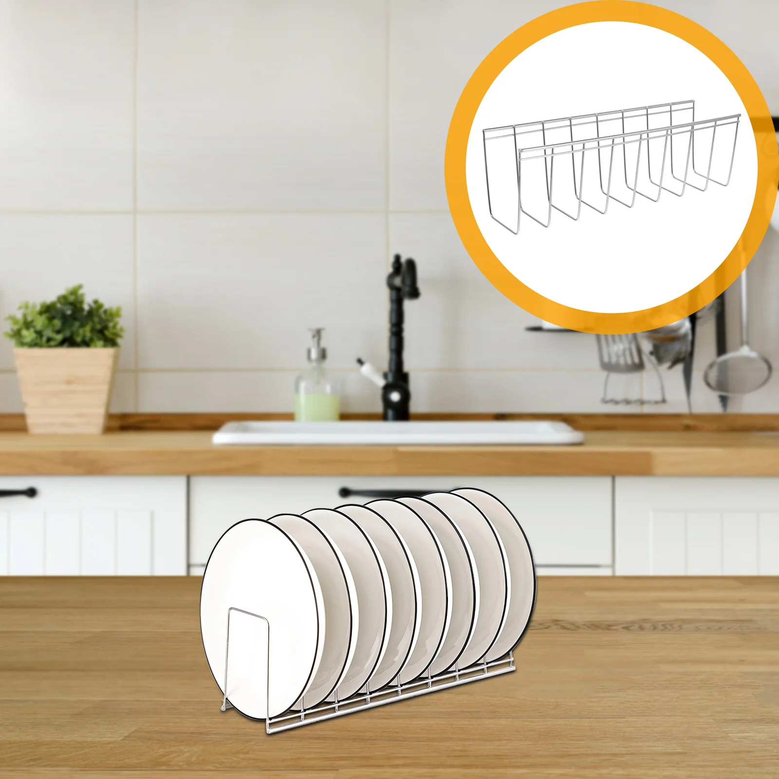 

Dish Rack Draining Bowl Simple Plate Pot Lid Storage Holder Silver Practical Drainer