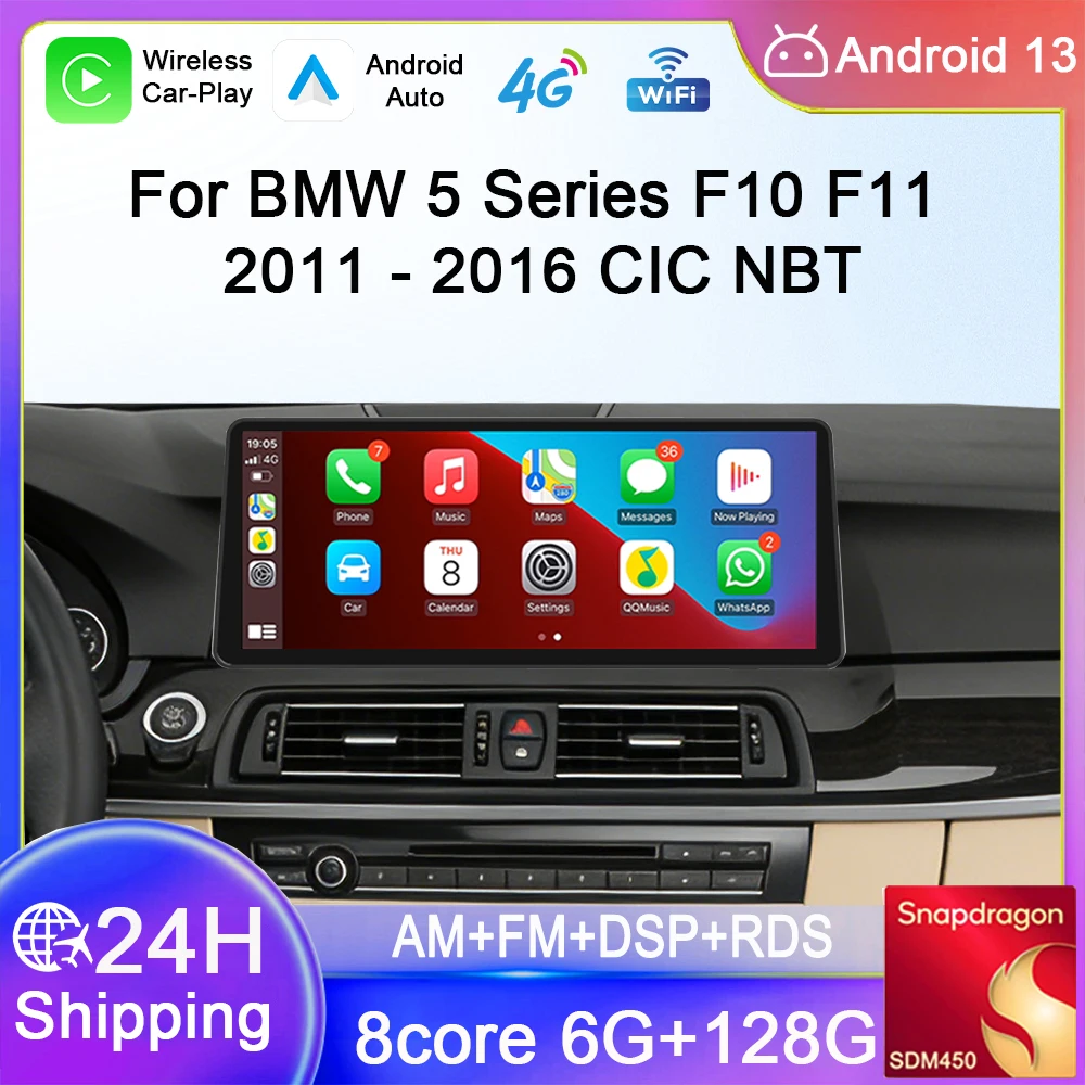 12.3 Inch IPS Android 13 Wireless CarPlay Android Auto 4G WiFi GPS DSP for BMW 5 Series F10 F11 CIC NBT Car Multimedia Player