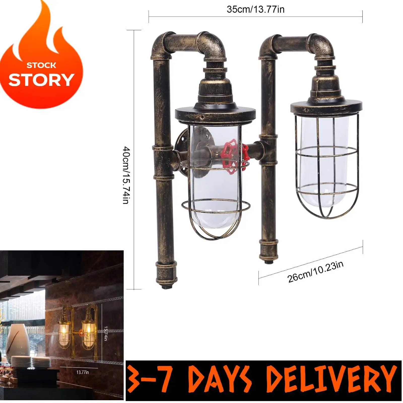 

2 Light Vintage Steampunk Wall Light, Retro Wall Sconce Lamp Industrial Water Pipe Fixture E26 60W Max for Bedroom Living Room