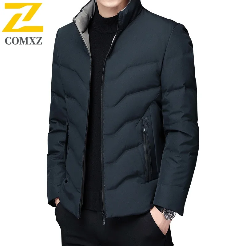 COMXZ Men Down Jacket Thick Warm Stand Collar Ski Trip Windproof Snow Adventure Puffer Jacket Lightweight Design Winter Jacket