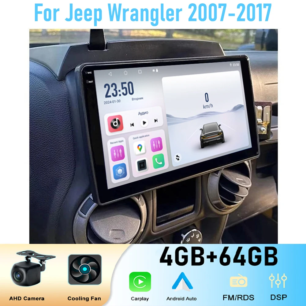 

10" For Jeep Wrangler 2007-2017 Car Radio Stereo Wireless Apple Carplay Android 15 Auto GPS Camera Google Map Head Unit WIFI