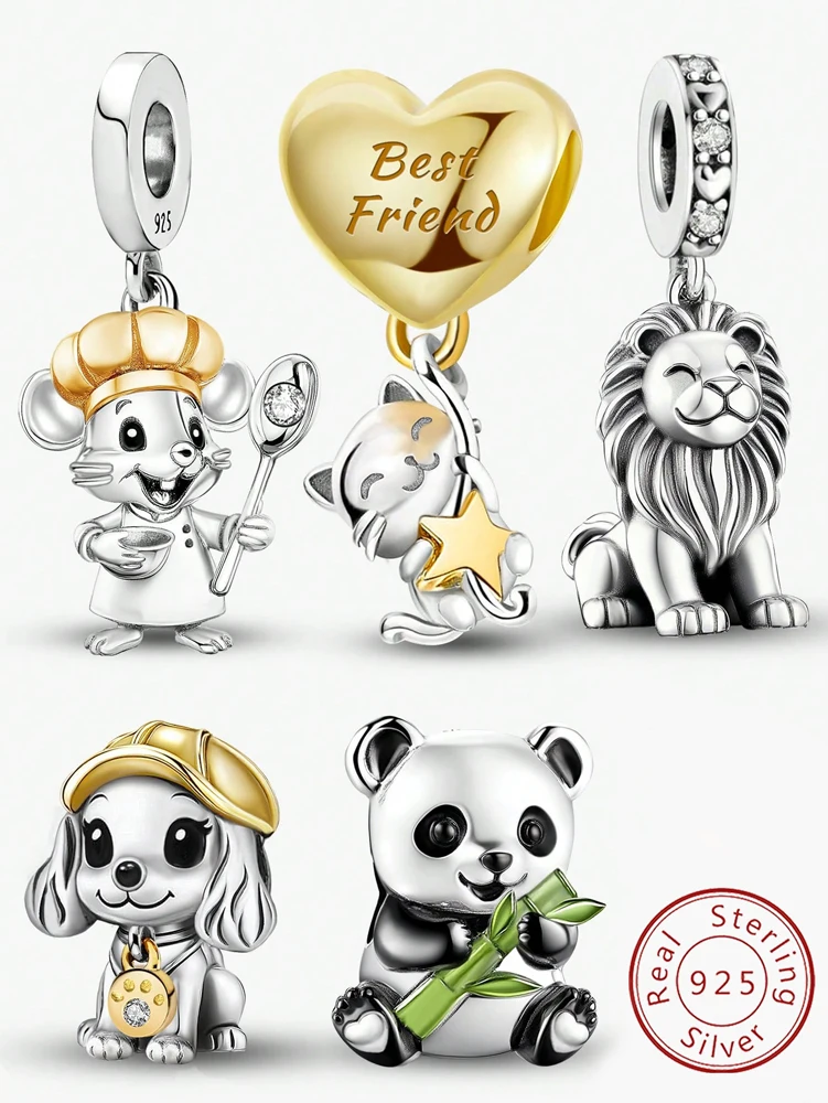 925 Sterling Silver Hat Dog da Cooking With Mice Bead Diy Bracelet Bangle Making Gift Of High Quality Fine Jewelry