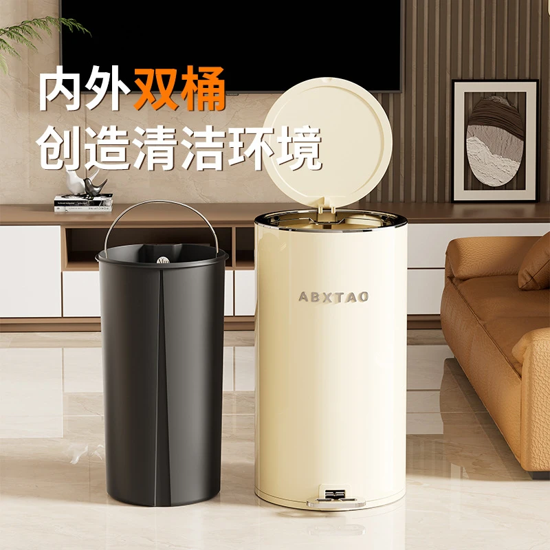 

Large-Capacity Stainless Steel Dual Compartment Trash Can with Lid for Household Kitchen & Bathroom, Silent Operation,