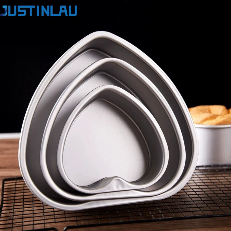 JUSTINLAU 4/6/8/10 Inch Heart Shaped Cake Pan with Removable Bottom Aluminum Alloy Chocolate Cake Pan Silver Tin Baking Molds