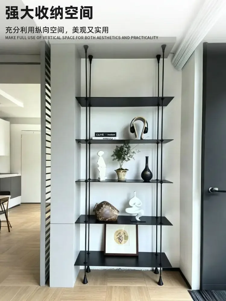 Round tube storage rack, bookshelf floor-to-ceiling multi-layer aluminum alloy storage display rack, living room display rack