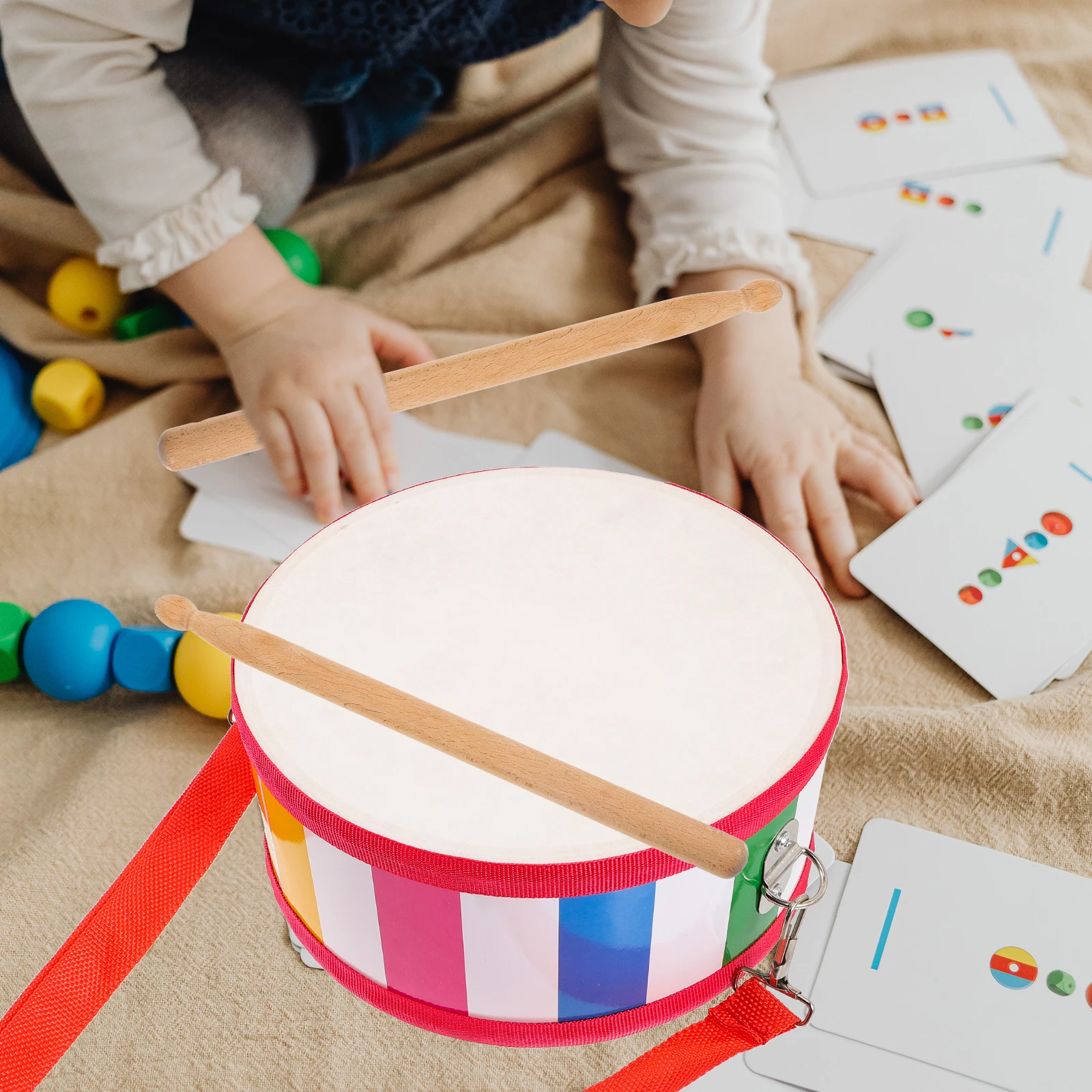 

Children Percussion Instrument 8 Inch 20cm Double Face Snare Drum Durable Kids Musical Toys Hand Brain Coordination Educational