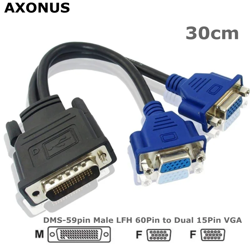 For Computer Host Graphics Card Dual Video Cable 30cm DMS-59 59 Pin to 2 VGA Male to Female Y Splitter Video Cable Adapter
