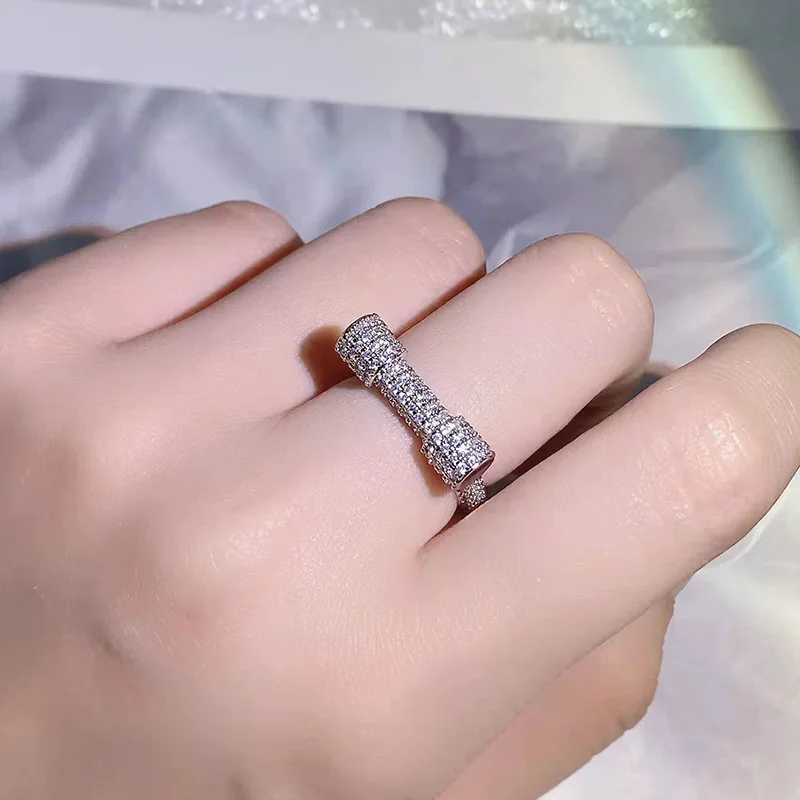 Creative luxury full diamond geometric ring 925 silver temperament closed-mouth surround diamond high-end ring birthday gift