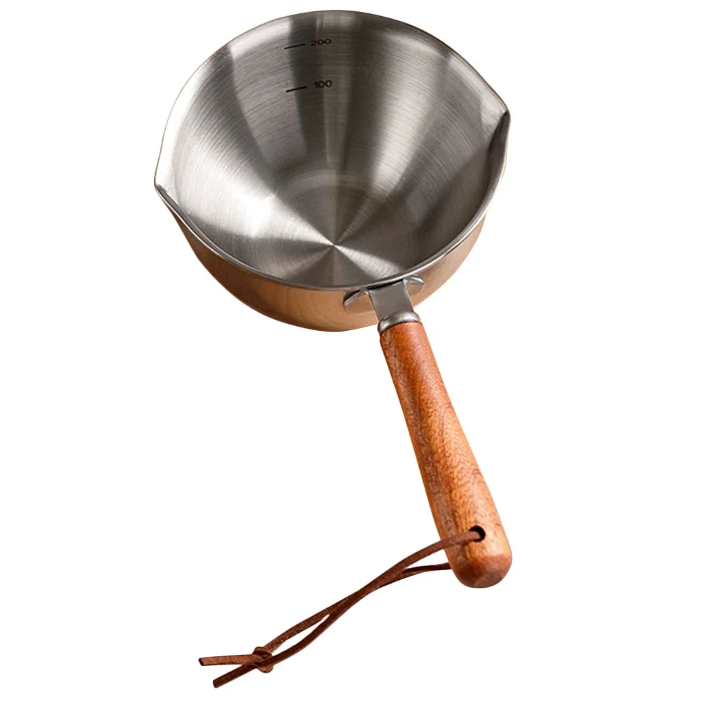 

Pans 200ml Thickened Wooden Stainless Steel Hot Oil for Boiling Eggs and Milk (large Size) Pot with Pour Spout Silver Saucepan