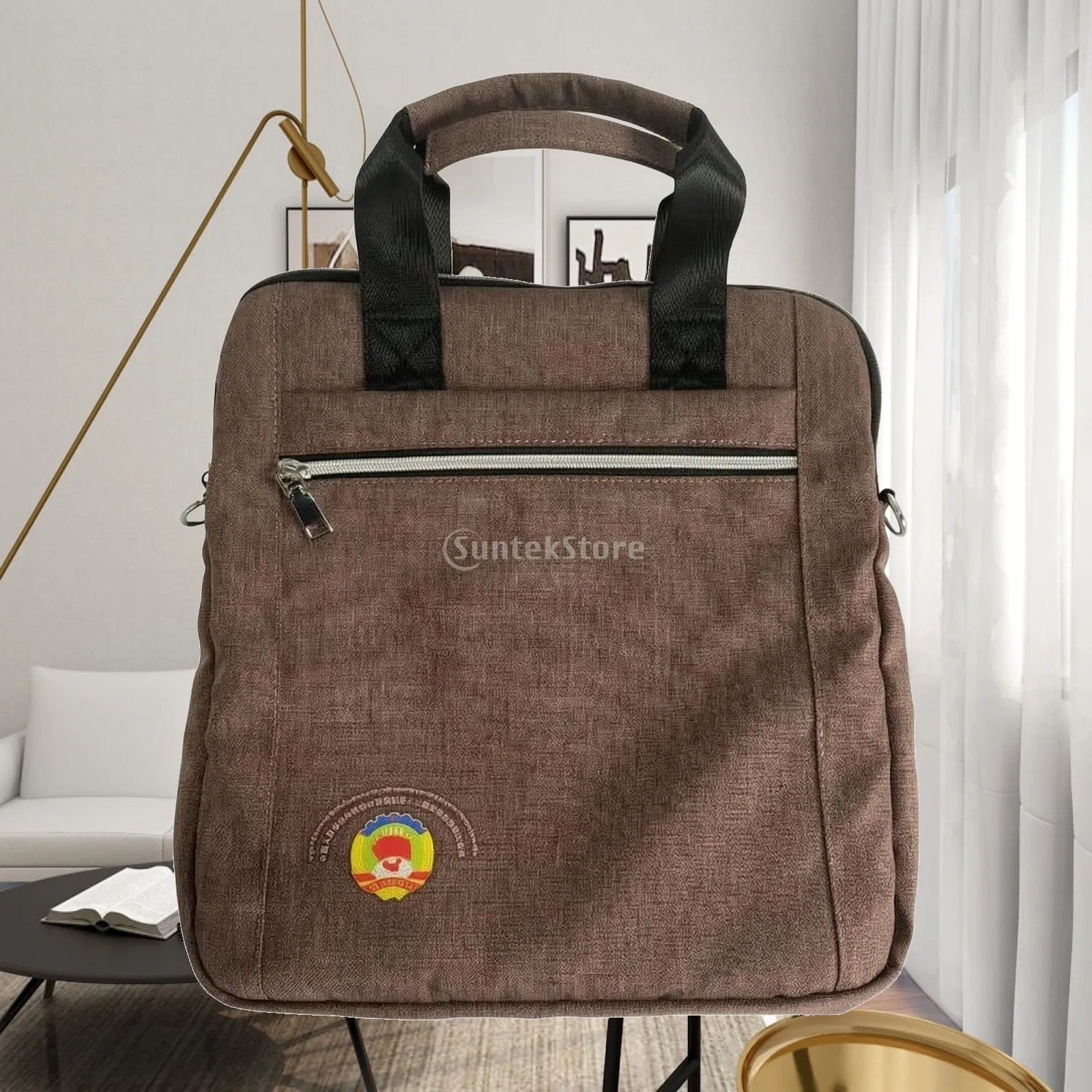 Men's Business Handbag Multiple Compartments 17-Inch Laptop Briefcase Rectangular Work Bag with Front Zippered Pocket