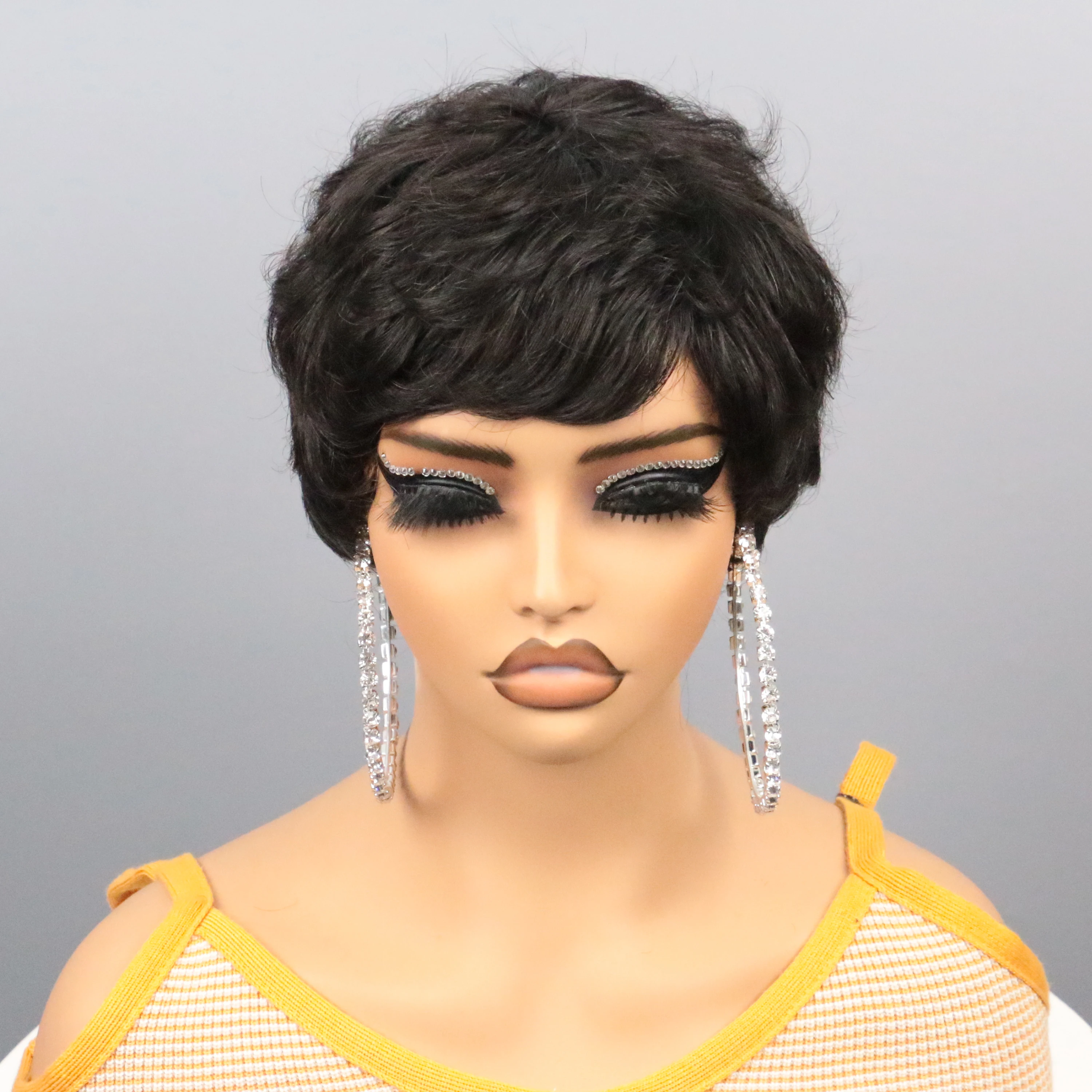 Short Pixie Cut Wig Human Hair Machine Made Wigs With Bangs Honey Blonde Wig Human Hair Wigs