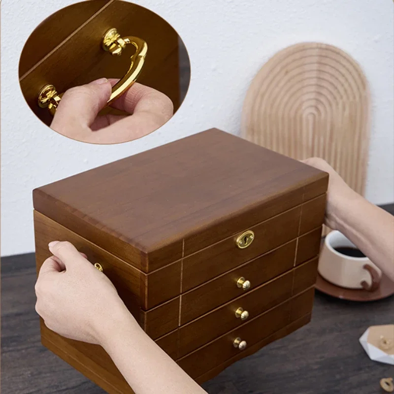 Chinese Style Large Wooden Jewelry Box Organizer for Women’s Accessories Vintage High Capacity Luxurious Traditional