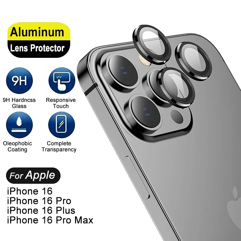 For iPhone 16 Pro Max Plus iPhone16 ProMax 5G Rear 3D Glass Matel Ring Camera Accessories iPhone16ProMax Back HD lens Protector