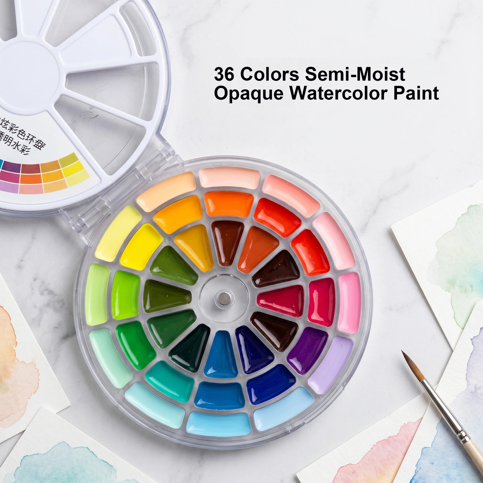 Rotatable Semi-Moist Opaque Watercolor Paint Palette 24/36 Colors Portable Color Spin Mixing Wheel Art Pigment Set