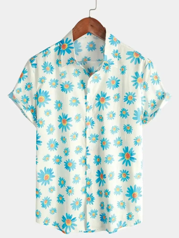 New Fashion Flower 3D Printed Shirts For Women Summer Outdoor Casual Men's Short-sleeved Tees Men Clothing Lapel Oversized Tops