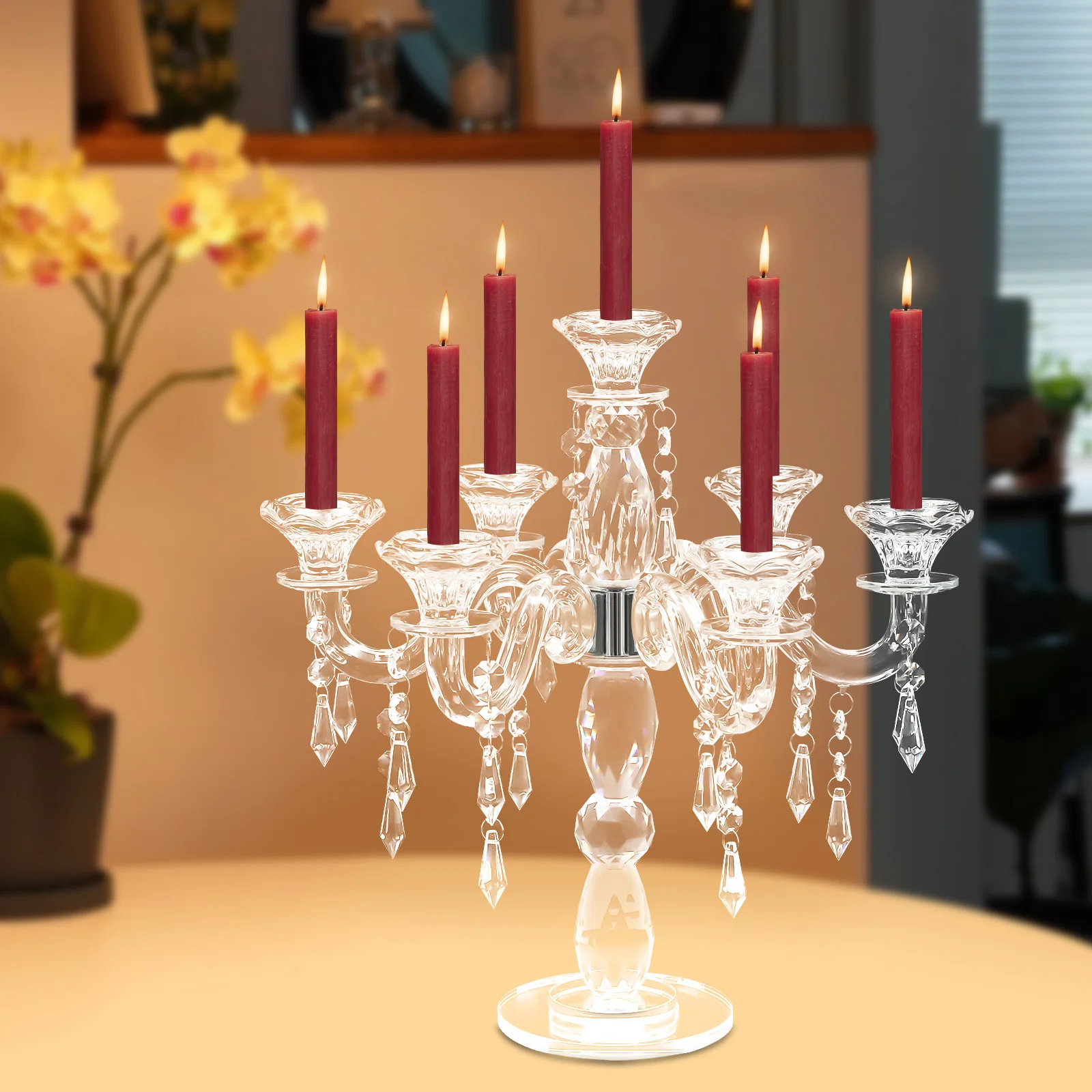 

7-Arm Crystal Candle Holder Wedding Table Centerpiece, 35cm High Candle Holder, Used for Wedding Party Events