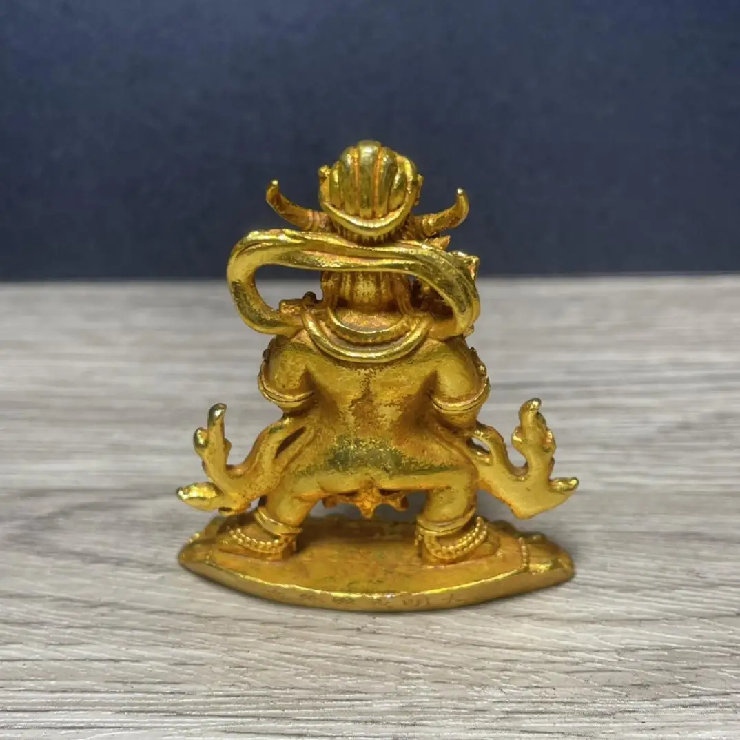 Old Collection Antiqued Full Gilded Pure Copper Zhao Gongming Bull Demon King Holding Vajra Pestle For Office Store Worship