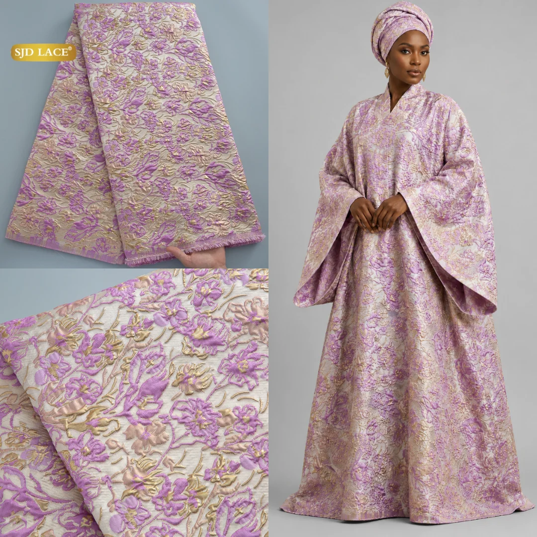 SJD LACE Afrian Jacquard Brocade Lace Fabric Nigerian Gold Foil Brocade 2026 Luxury  Lace For French Women Wedding Party Gown Daily Outfit DIY Sewing For Tailor 5Yards