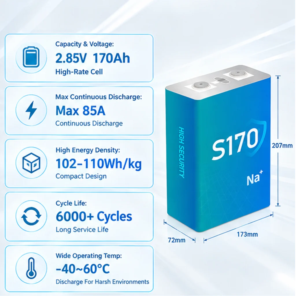 E-power SIB 72173207-NFPP 170Ah 2.85V Sodium Ion Battery Low Temp for DIY Solar Home Storage RV Camper Off-Grid Power Pack