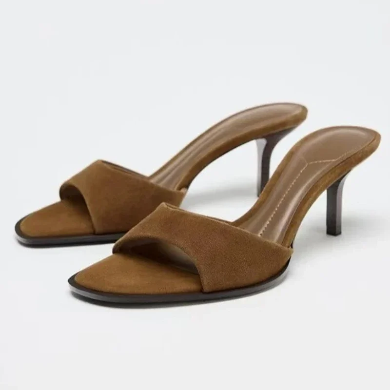 

Retro Women Shoes Exquisite Open Toe High Heeled Mueller Slippers for Woman Summer New Casual Shoes Designer Shoes Zapatos Mujer