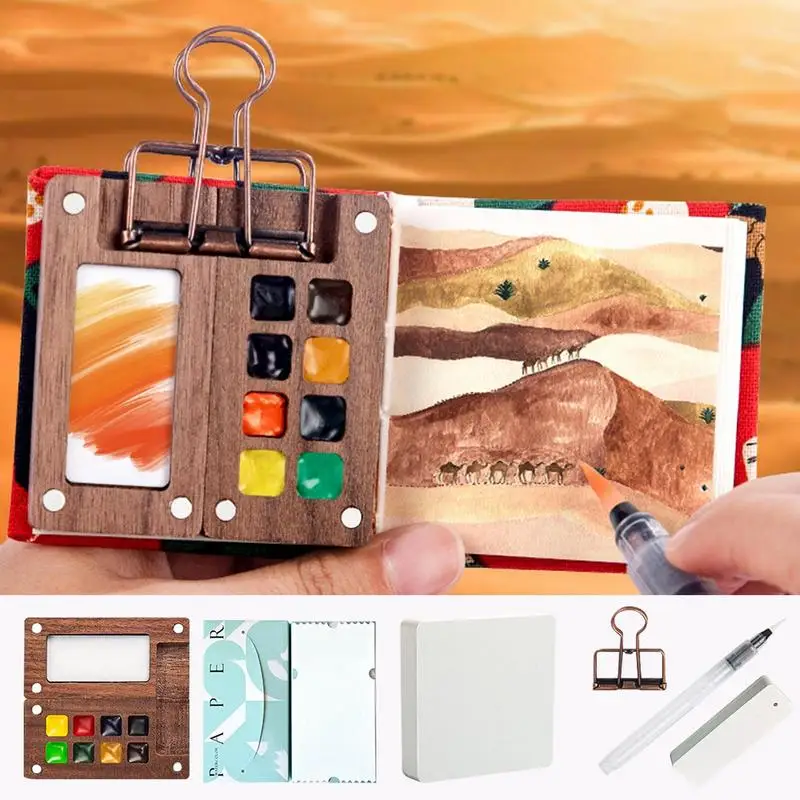 Travel Paint Palette Kit Wooden Palette Travel Set Wooden Travel Paint Palette Small Portable Watercolor Paint Set For Outdoors