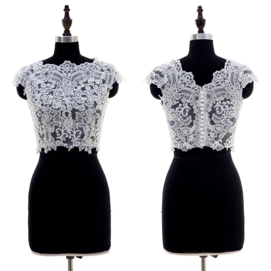 Romantic Exquisite Bridal Wraps Scalloped Neck Lace Appliques Pearl Buttons Bride Bolero Top Customized Wedding Accesorie Jacket
