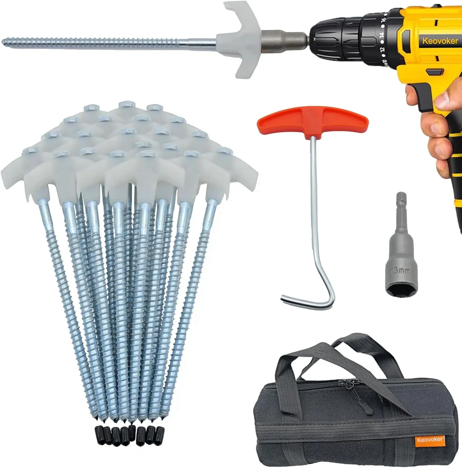 

20 Pack Heavy Duty Screw-in Tent Stakes, 8" Metal Pegs with Hex Driver & Puller, Glow in Dark for Camping Hiking