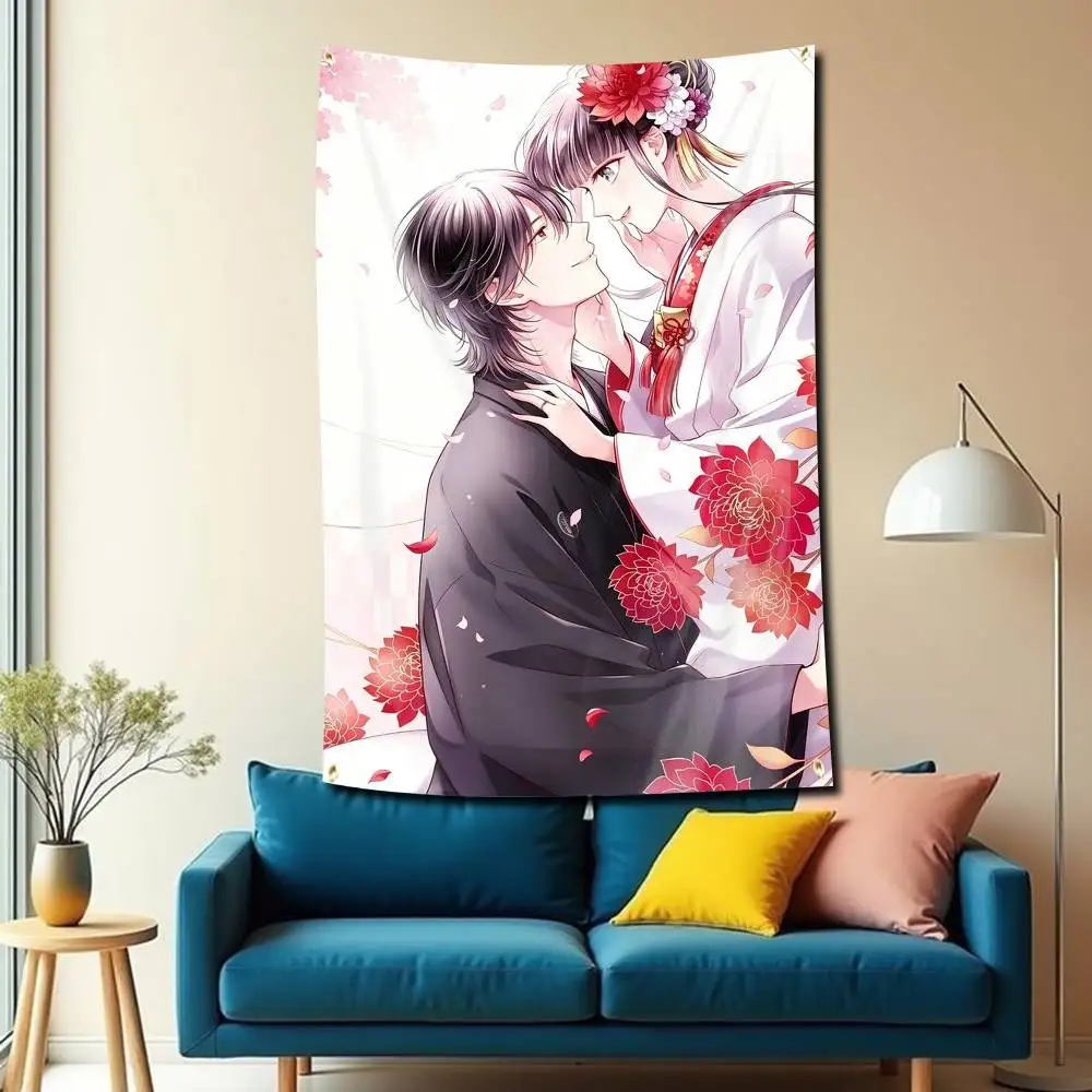 Manga The Ogre-s Bride Yuzu Flag Tapestry Banner for Bedroom Living Room Outdoor Camping Custom Supported