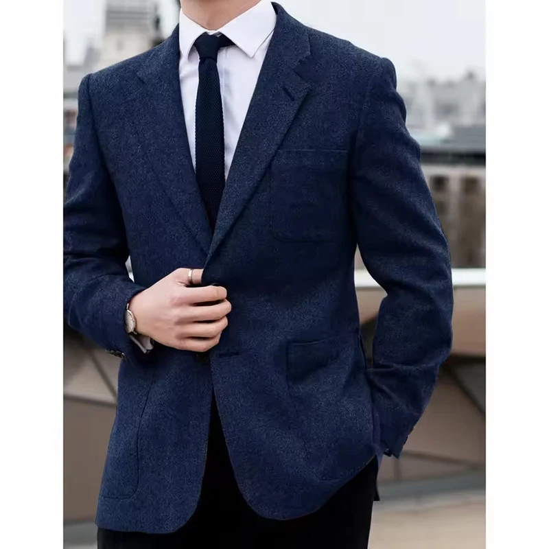 Giacca blazer da uomo in lana monopetto con risvolto risvolto slim fit comoda ed elegante giacca da abito da lavoro cappotto formale alla moda casual