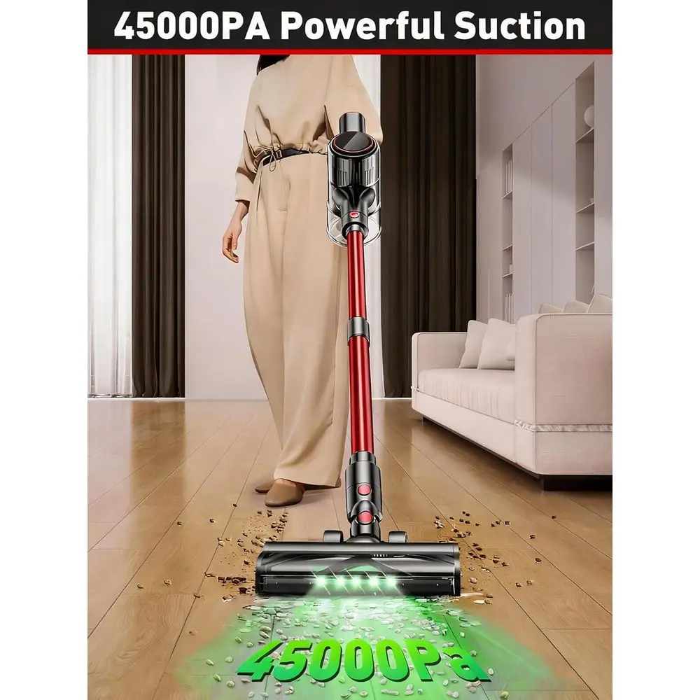 Draadloze 8-in-1 45KPA steelstofzuiger met 50 minuten looptijd, LED-display, anti-wirwar voor thuis, dierenharen, tapijten en vloeren (R