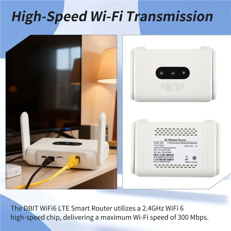 300Mbps Modem 4G Wifi Portable Router Compatible With Non-Contract 5G SIM Cards US-Plug