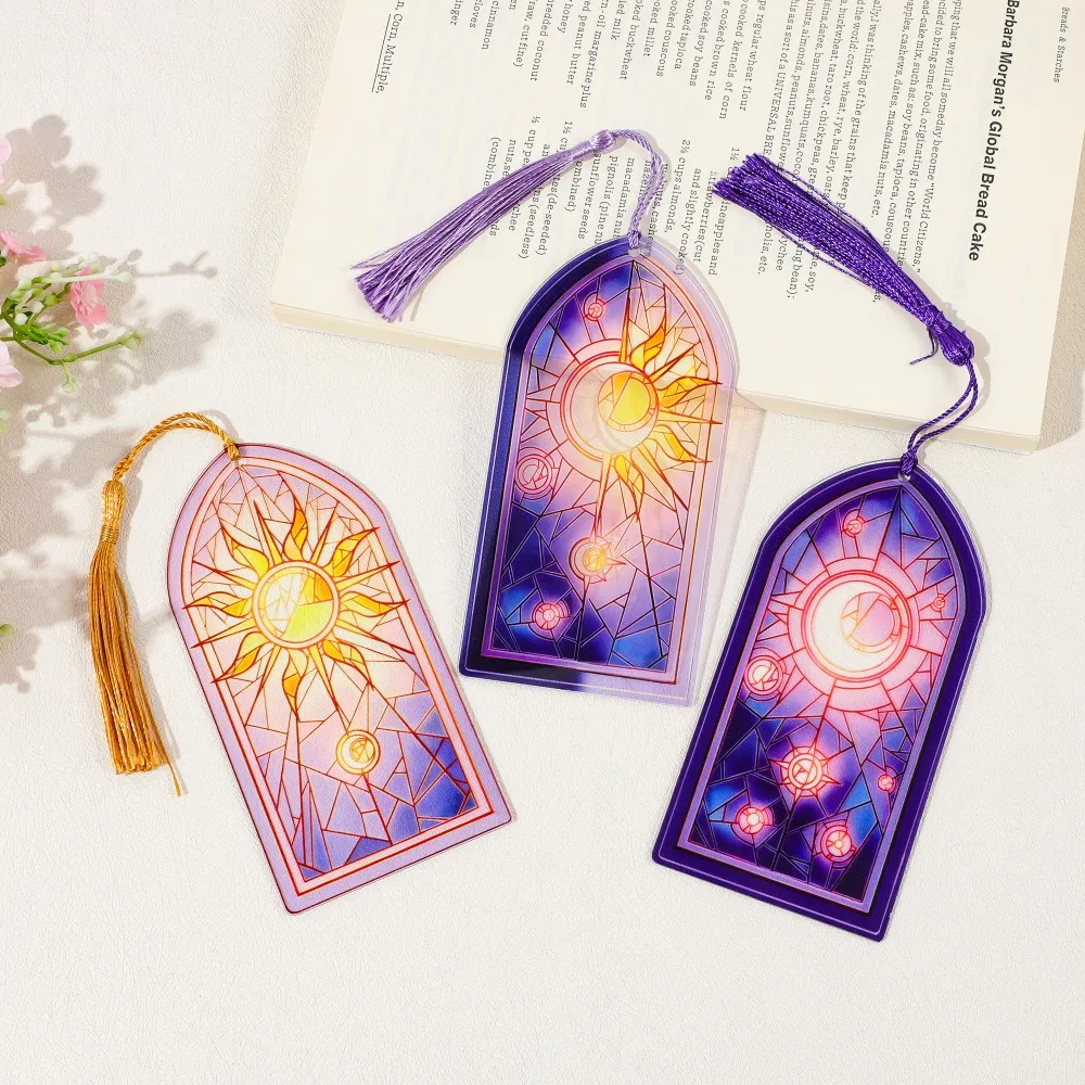 

Art Sun & Moon Acrylic Bookmark Vintage Stained Glass Bookmarks Gift for Book Lovers Book Marker Teacher Reading Supplis