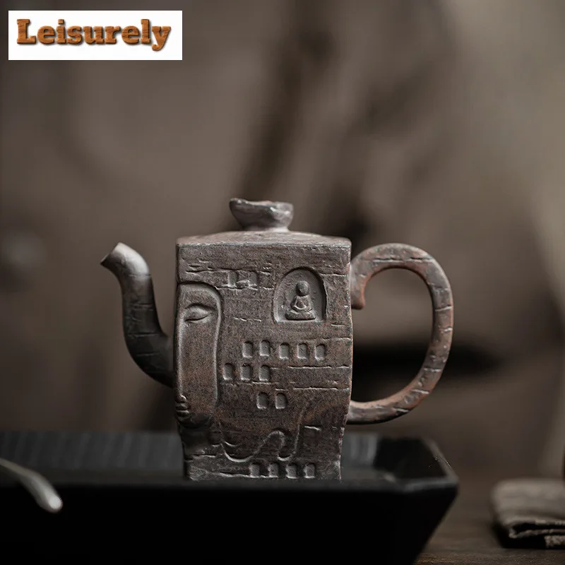 

150ml Thousand Buddha Square Teapot Japanese Old Rock Mud Tea Infuser Pot Tea Brewing Kettle With Filter Teaware Collection Gift