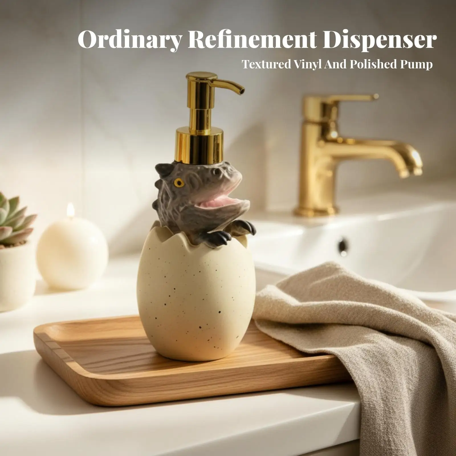 Novelty Soap Dispenser | Easypush Pump, Space-Saving Compact Design, Dinosaur Egg Dispenser, for washroom