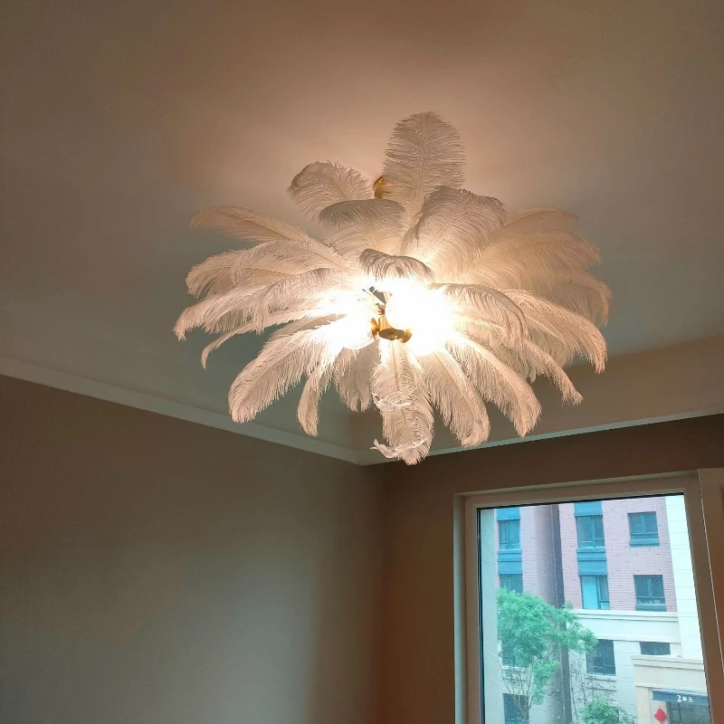 Cream Wind Feather Pendant Lamp Modern Simple Princess's Room Parlour Bedroom Shop Clothing Store Decorative Lighting Fixtures