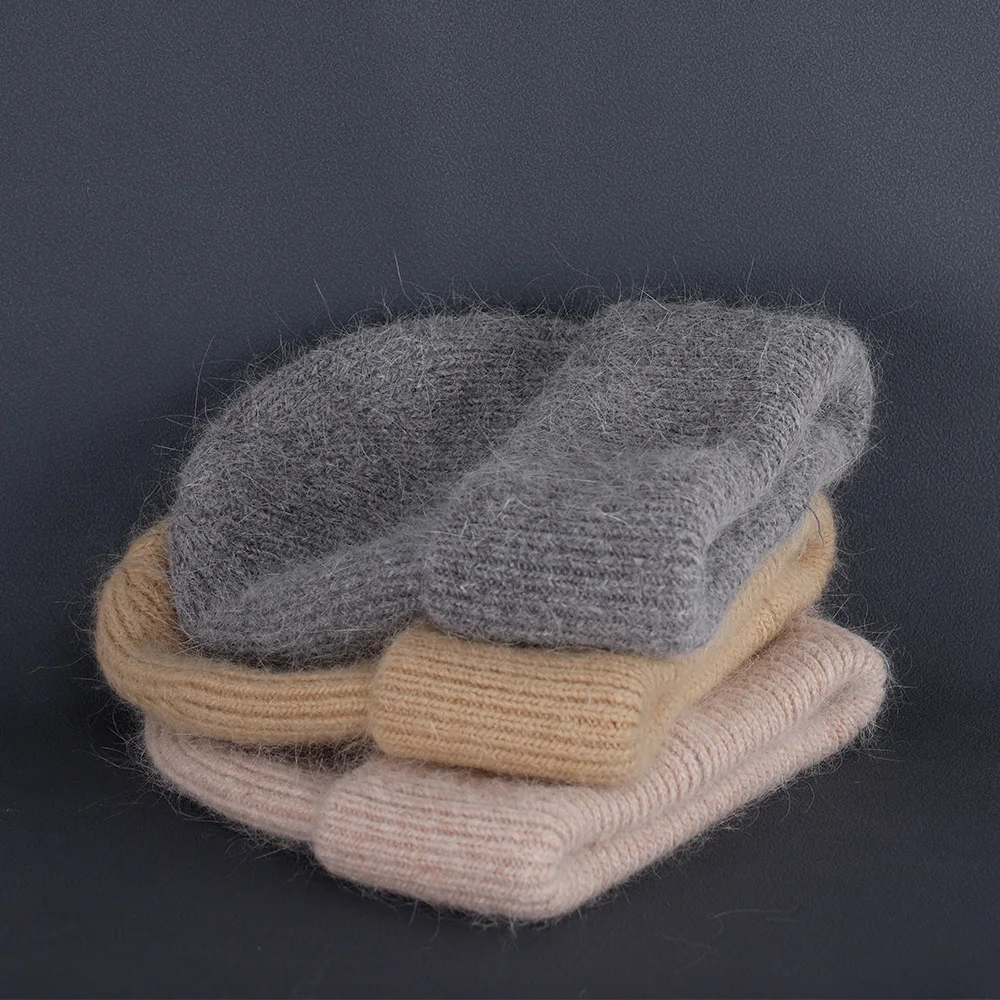 2024 Kaninchen Fell Mützen Weiche Warme Flauschige Winter Hut für Frauen Angora Gestrickte Hut Skullies Beanies Weibliche Motorhaube Frau Stricken Kappe – Detail 3