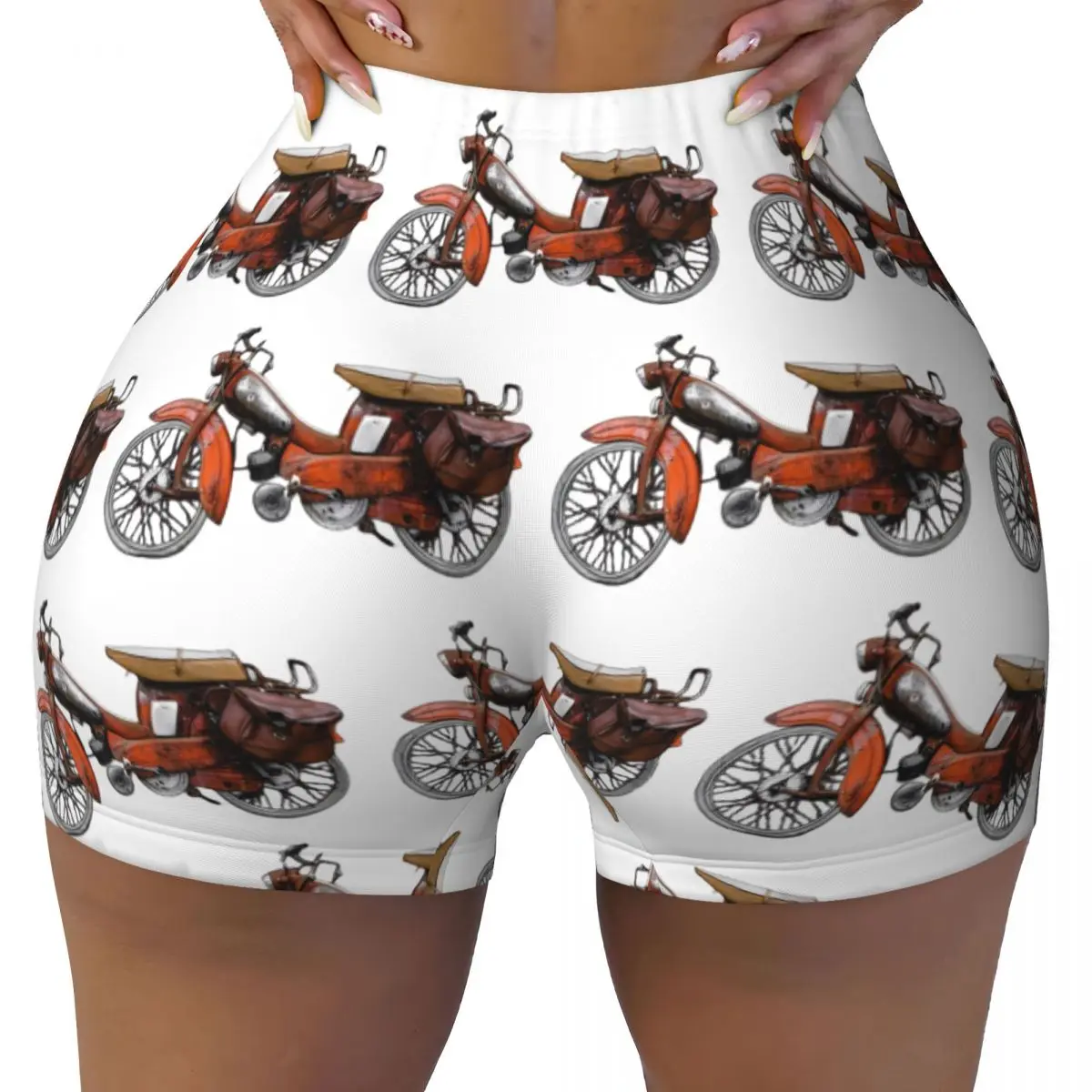 

Винтажные французские шорты для йоги с мопедом на заказ, женские шорты для тренировок в тренажерном зале, спортивные шорты для волейбола и байкера