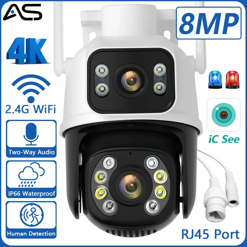 

8MP PTZ Wifi Dual lens Camera IP Outdoor Dual Screen Human Detection Security Protection Auto Tracking CCTV Surveillance Camera