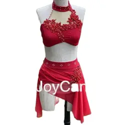 JoyCan Lyrical Dance Dress Red  Jazz Dance Costume Pole Dancing Clothes Girl Performance Training