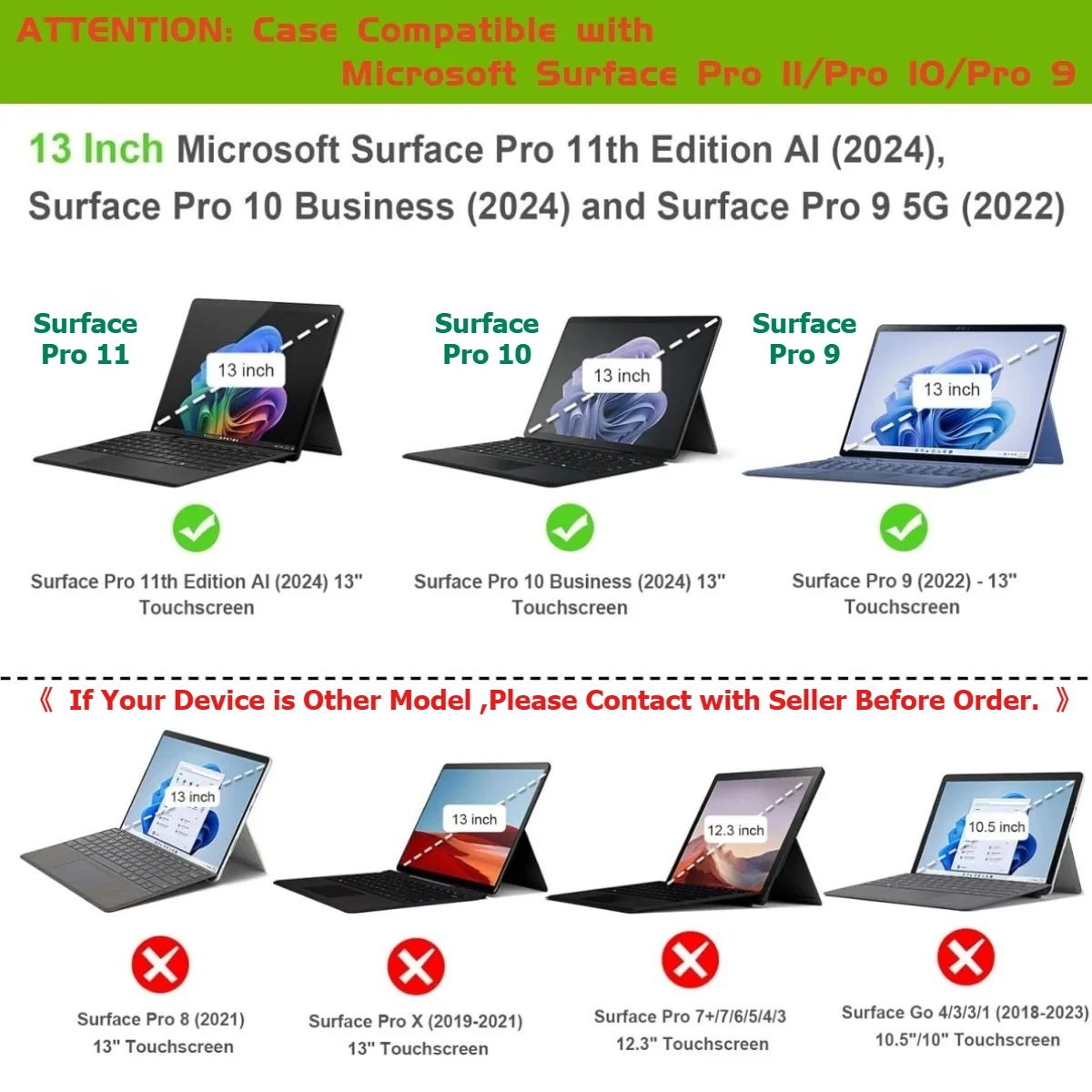 Business Cover for Microsoft Surface Pro 11/10/9 Portfolio Case 13inch Multiple Angle Stand Tpu Shell Compatible with Keyboard