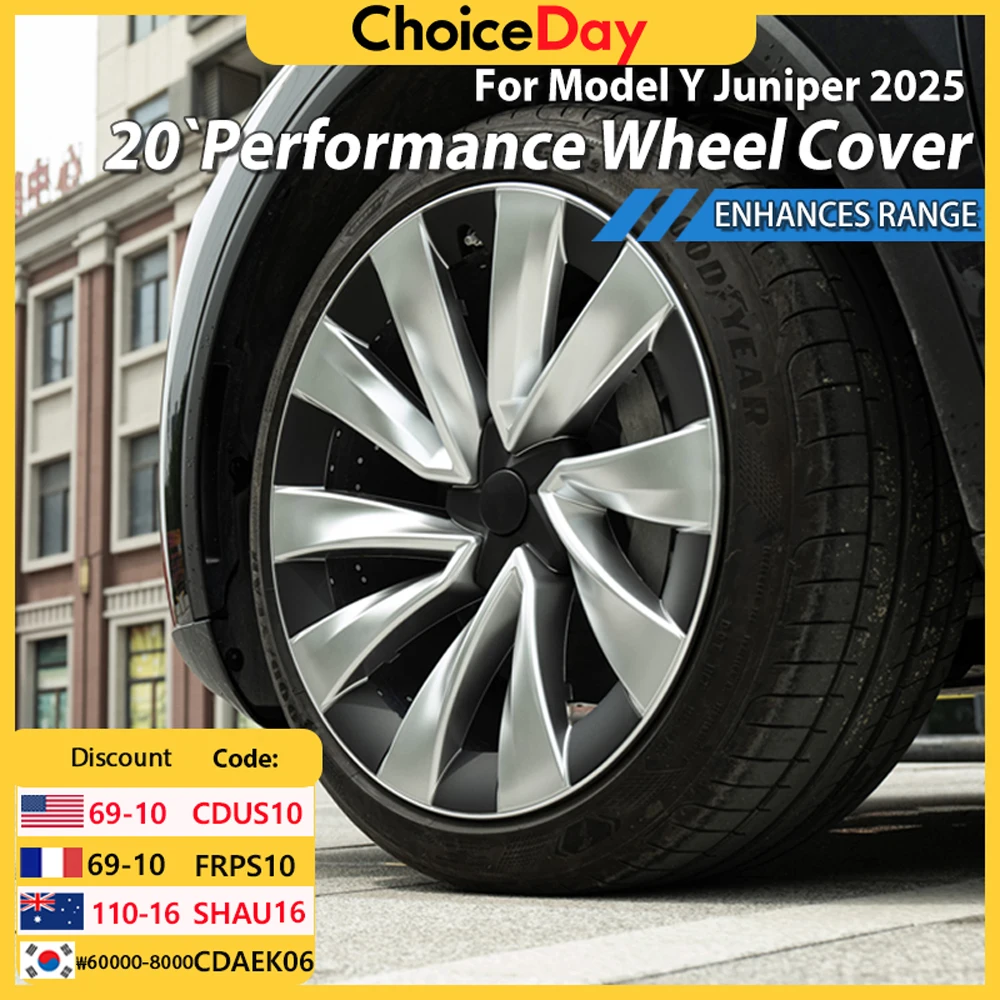 

4 шт. крышка колеса 20 дюймов для Tesla Model Y Juniper HubCap Performance Замена колес Helix 2.0 2025 Полный обод Автомобильные аксессуары